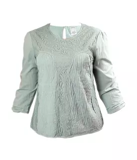 Lace Panel Detail Tunic Tops for Women with Pintuck and Long Sleeves