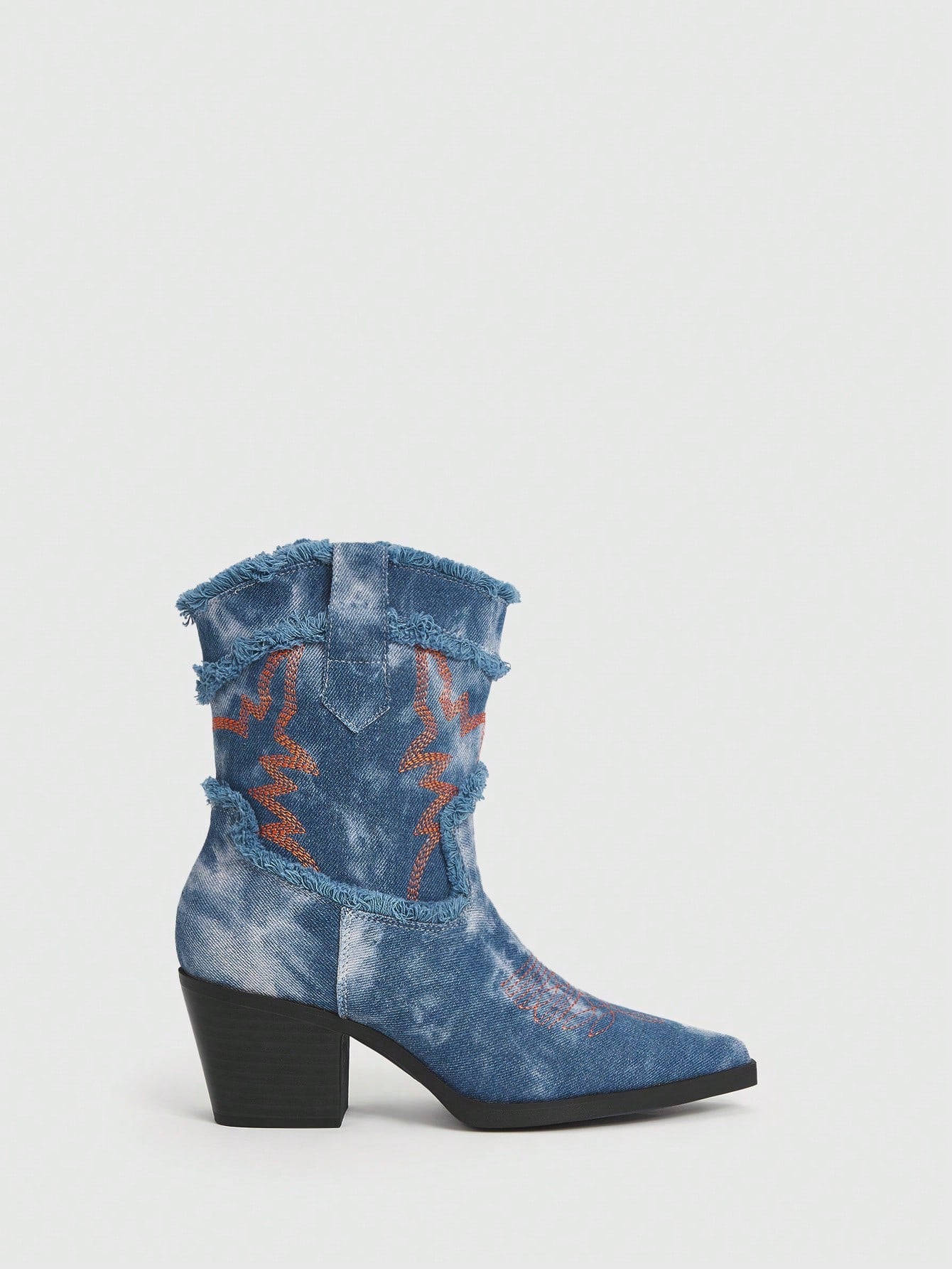 Ladies Denim Blue Chunky Heel Western Boots