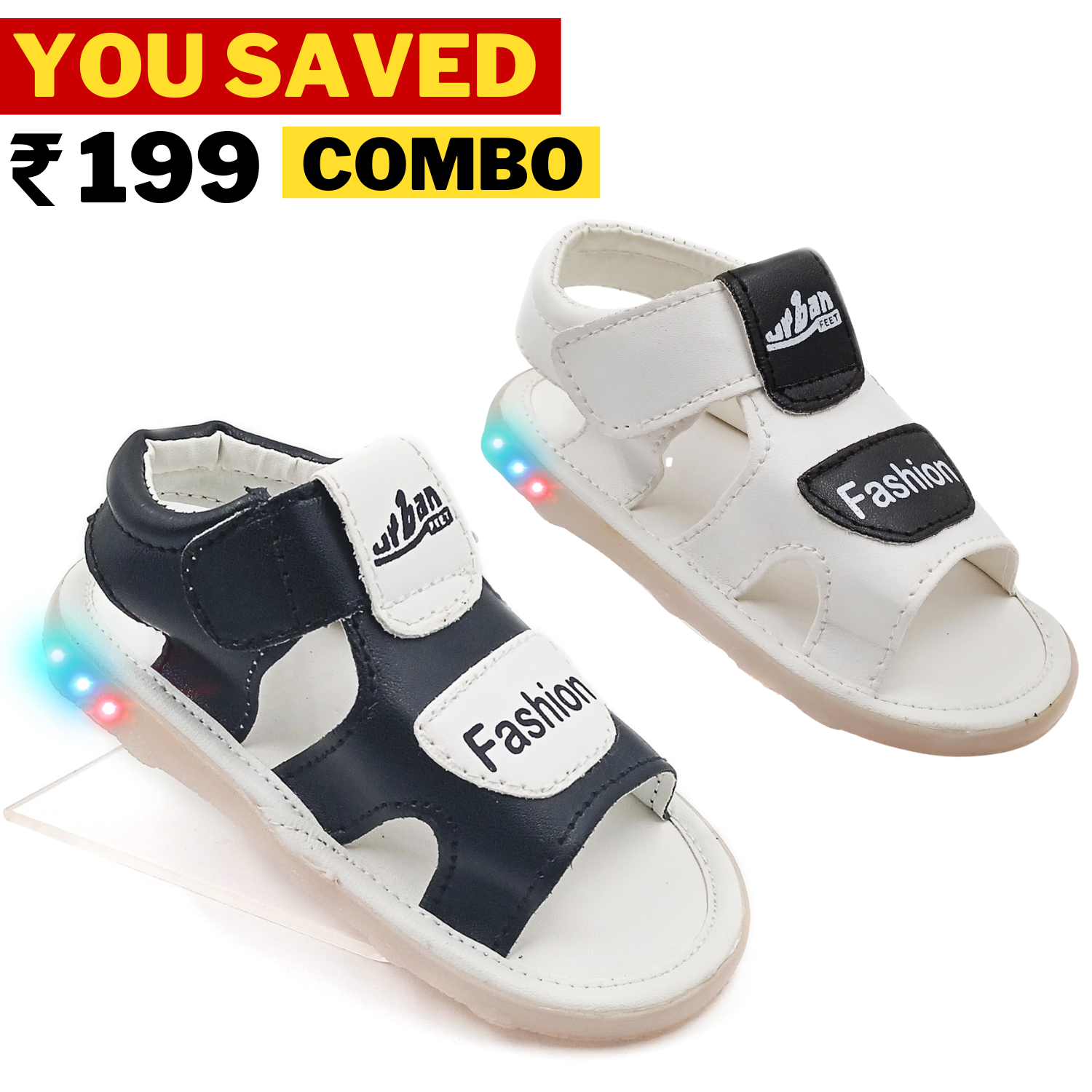 LED Floating Sandals - Black & White Combo, Quantity: 2