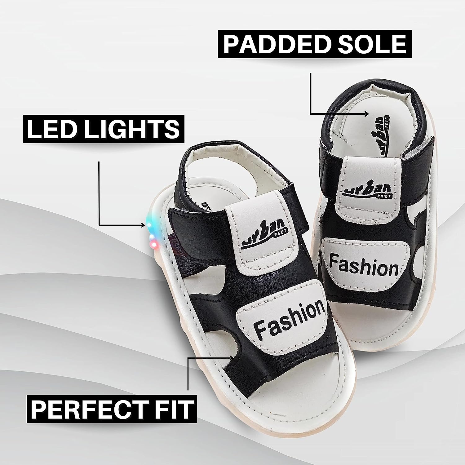 LED Light Floaters Sandals Black White