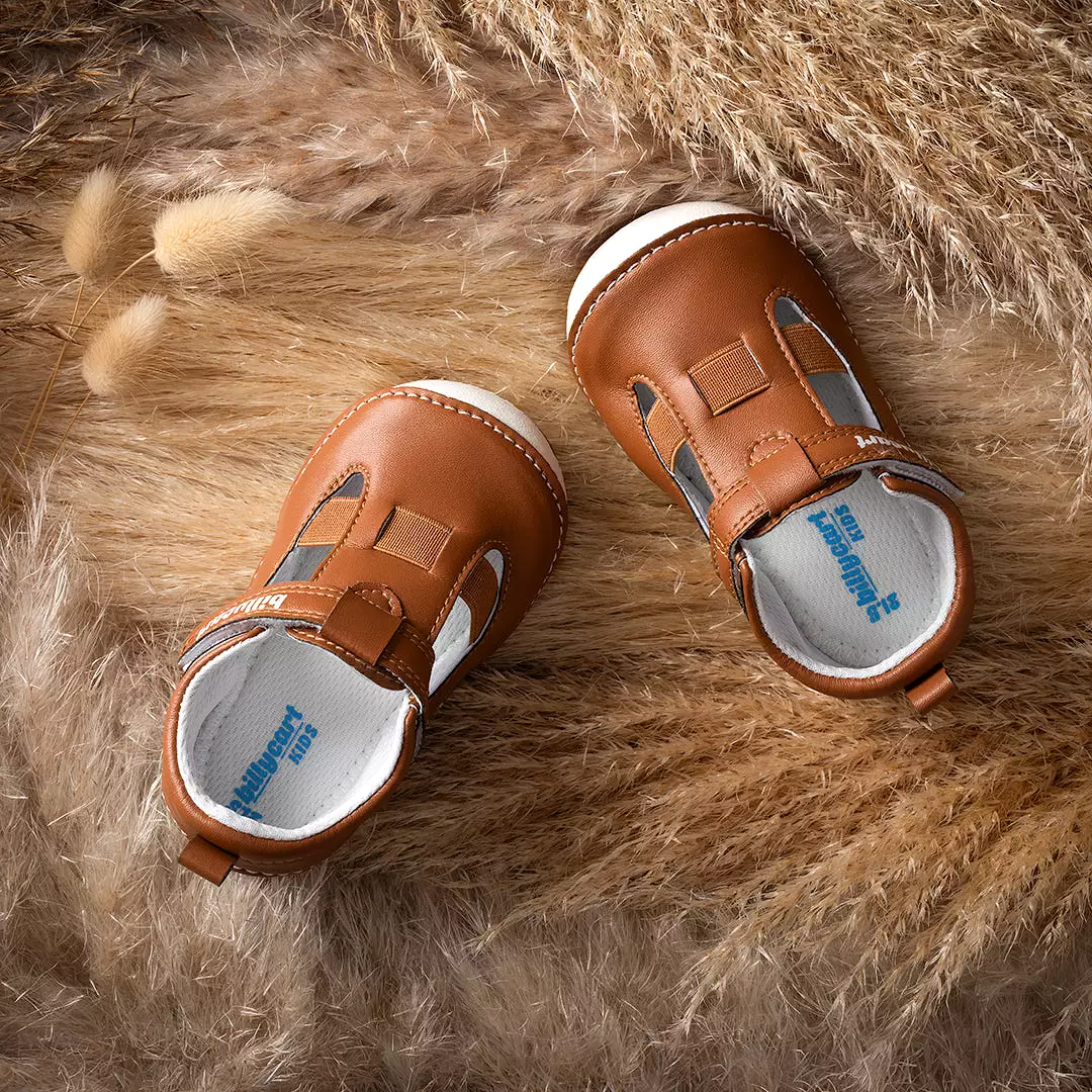 London wide tan sandals for babies and toddlers.