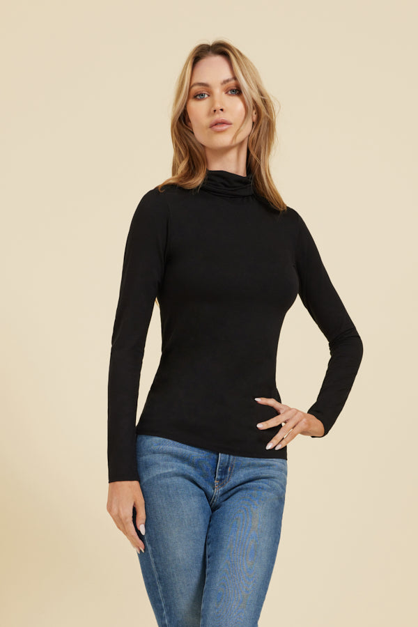 Long Sleeve Black Viscose Turtleneck - Shop Now