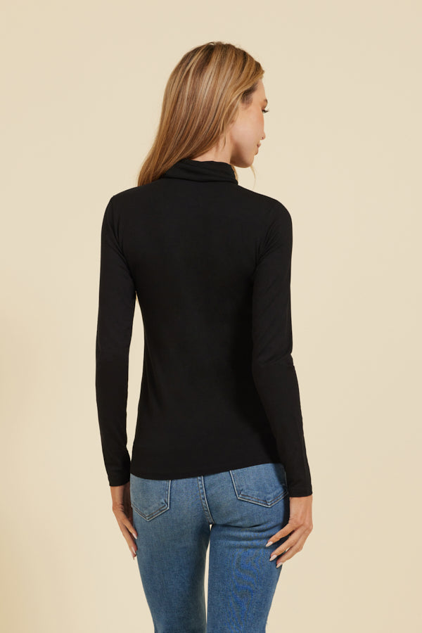 Long Sleeve Black Viscose Turtleneck - Shop Now