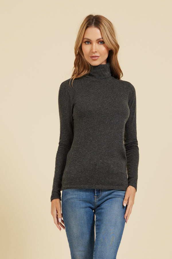 Long Sleeve Cotton/Cashmere Turtleneck in Anthracite