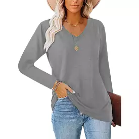 Long Sleeve V-Neck Tunic Top for Casual Wear - Haute Edition