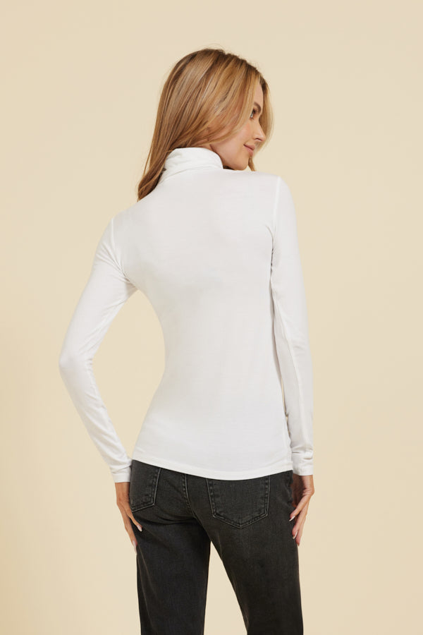 Long Sleeve Viscose Turtleneck in Blanc/White - Majestic Paris Viscose Turtleneck Shirt