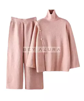 Long turtleneck top cropped pants set - Shop now!