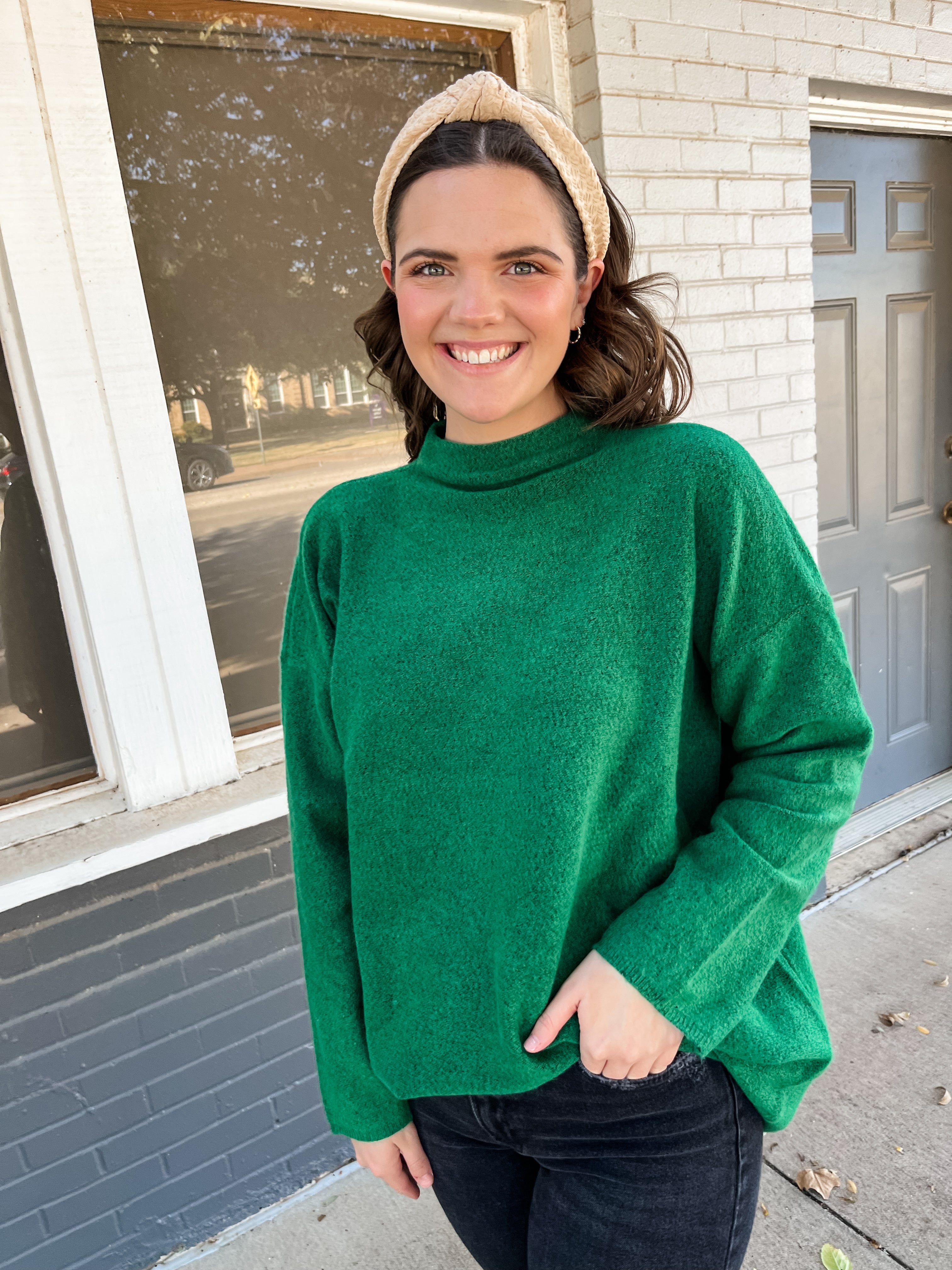 Loose Fit Tunic Sweater- Kelly Green - Buy Now