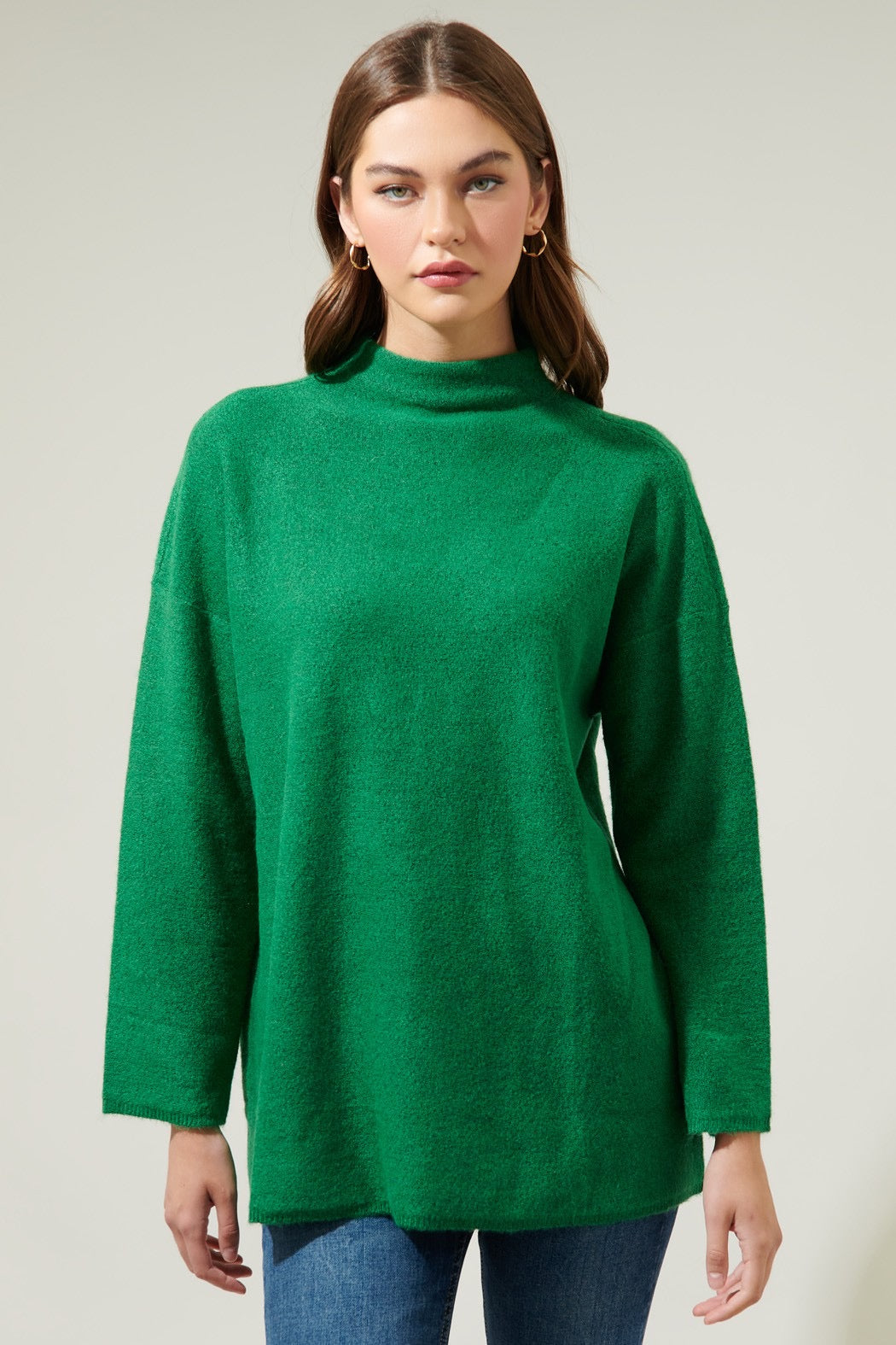 Loose Fit Tunic Sweater- Kelly Green - Buy Now