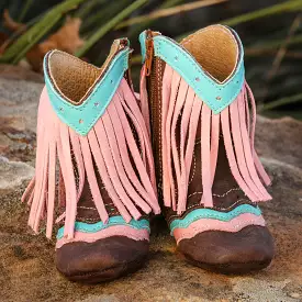 Lyddie pink fringe baby boots