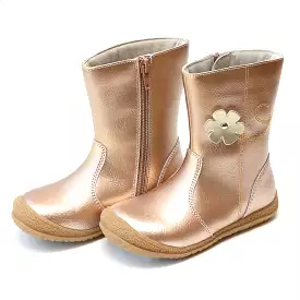 Madison Rosegold Leather Flower Mid Boot - Women's Genuine Leather Floral Ankle Boot