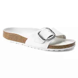 Madrid White Natural Leather Sandals with Big Buckle