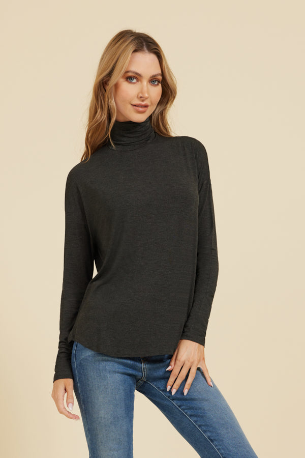 Majestic Anthracite Turtleneck with Soft Touch, Long Sleeve and Drop Shoulder