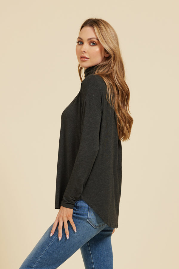 Majestic Anthracite Turtleneck with Soft Touch, Long Sleeve and Drop Shoulder