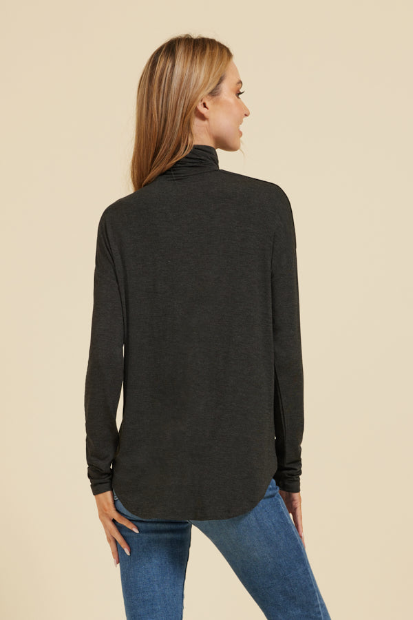 Majestic Anthracite Turtleneck with Soft Touch, Long Sleeve and Drop Shoulder