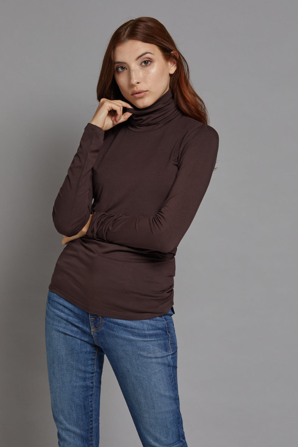 Majestic Coffee Viscose Turtleneck with Long Sleeves