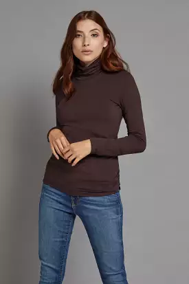 Majestic Coffee Viscose Turtleneck with Long Sleeves