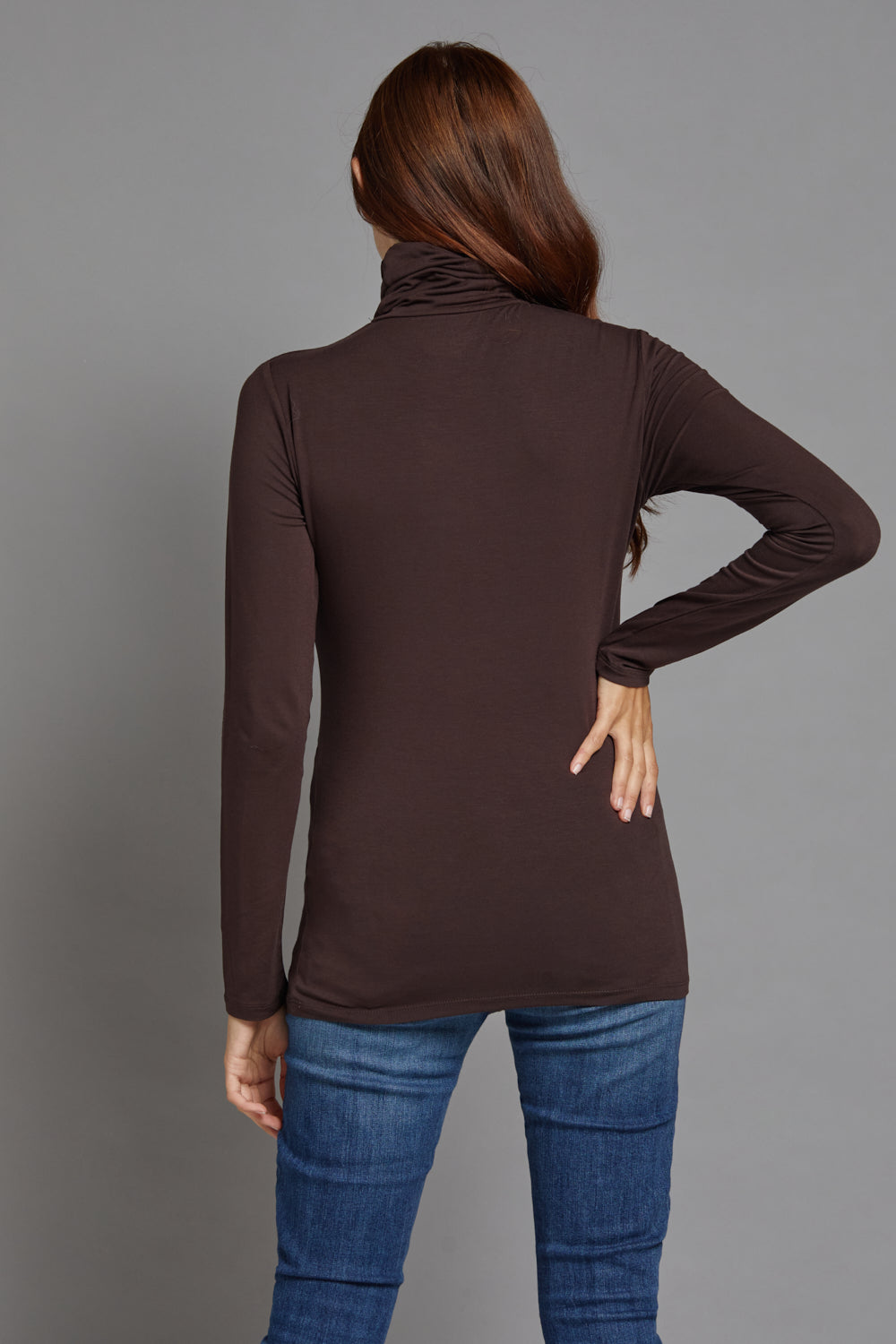 Majestic Coffee Viscose Turtleneck with Long Sleeves