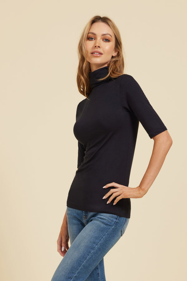 Majestic Elbow Sleeve Turtleneck in Marine: long sleeve turtleneck in marine color.