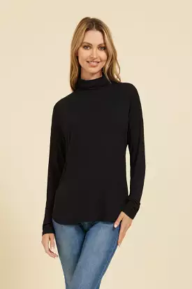 Majestic Long Sleeve Drop Shoulder Turtleneck in Noir