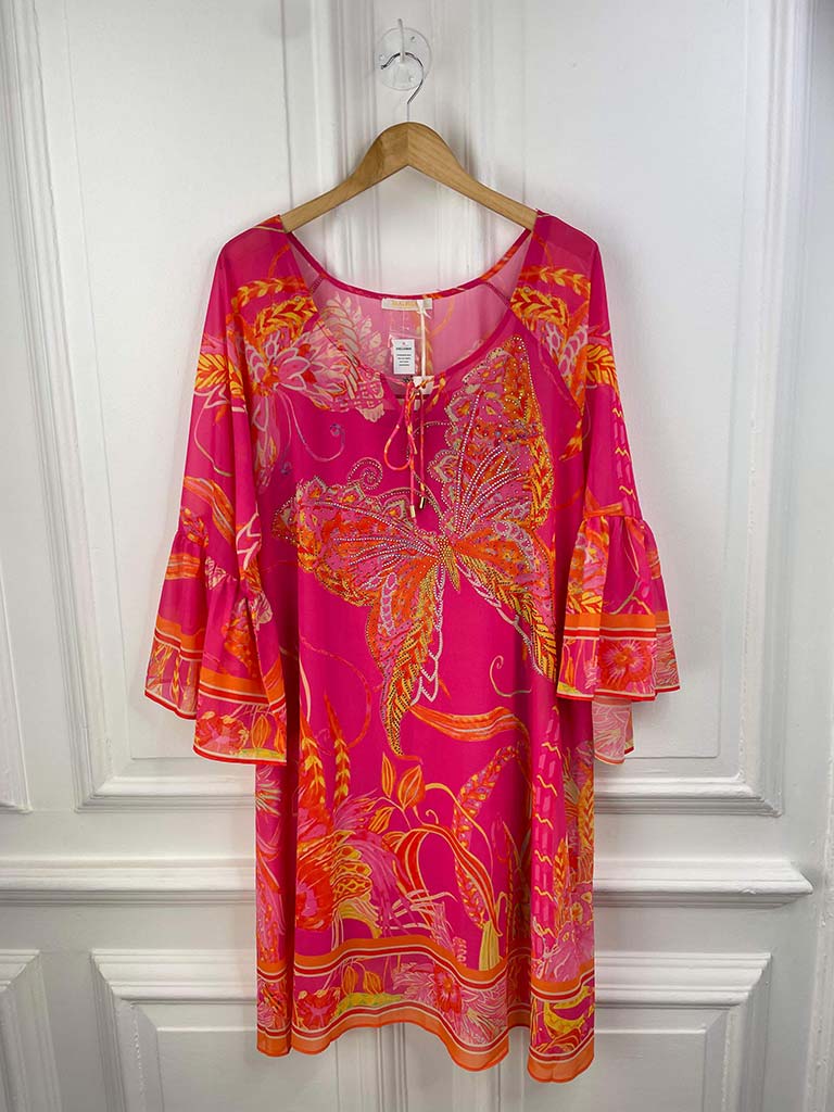 Malissa J Butterfly Print Kaftan Tunic - Hot Pink