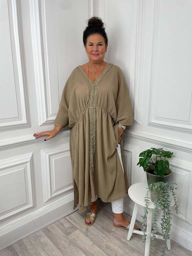 Malissa J Kaftan Dress - Taupe - Split Side