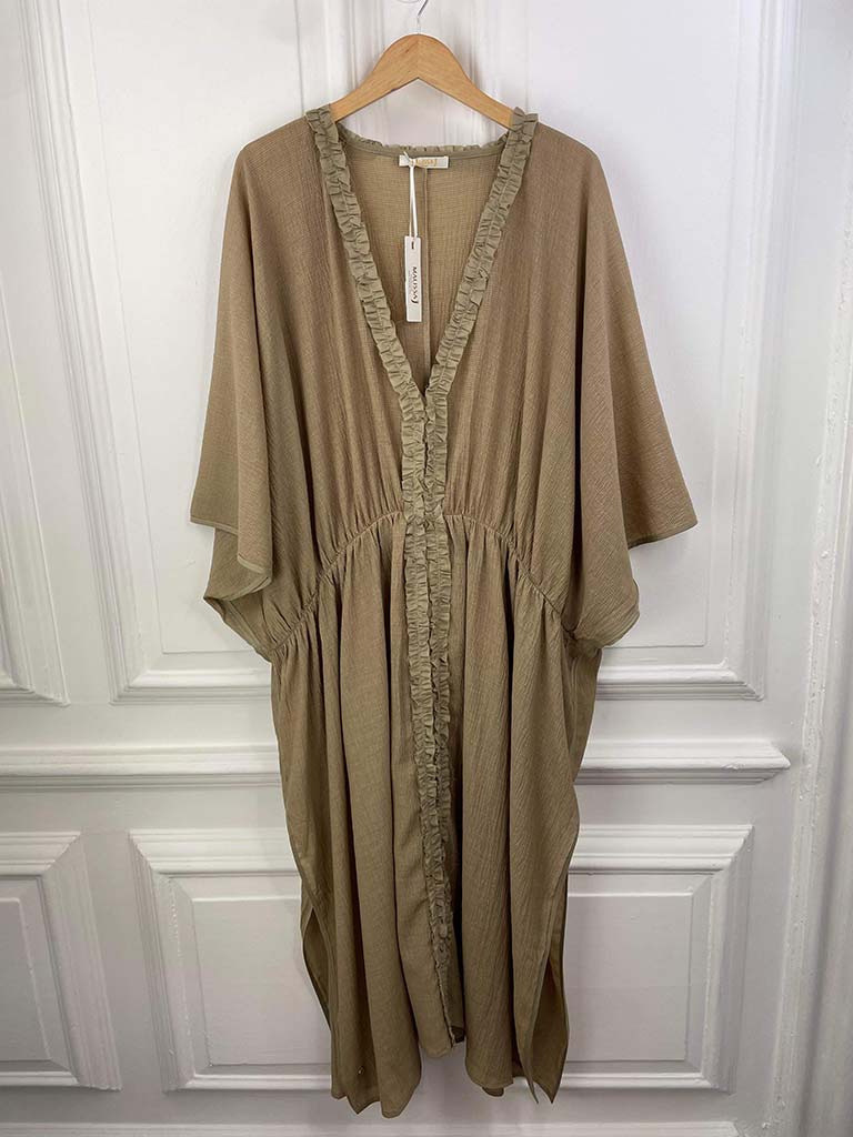 Malissa J Kaftan Dress - Taupe - Split Side