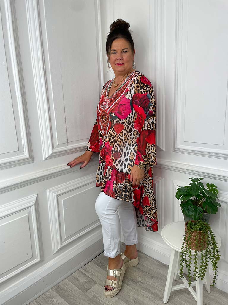 Malissa J Rose & Leopard Embellished Kaftan Tunic