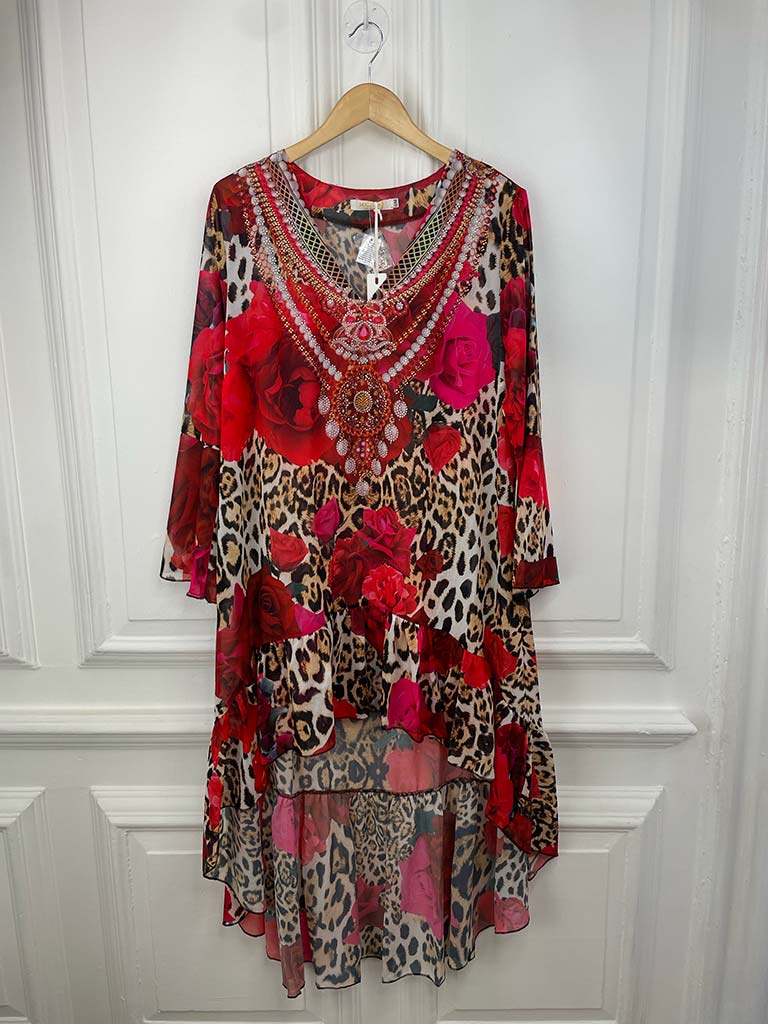 Malissa J Rose & Leopard Embellished Kaftan Tunic