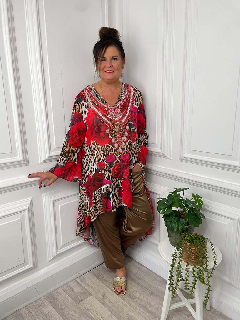 Malissa J Rose & Leopard Embellished Kaftan Tunic