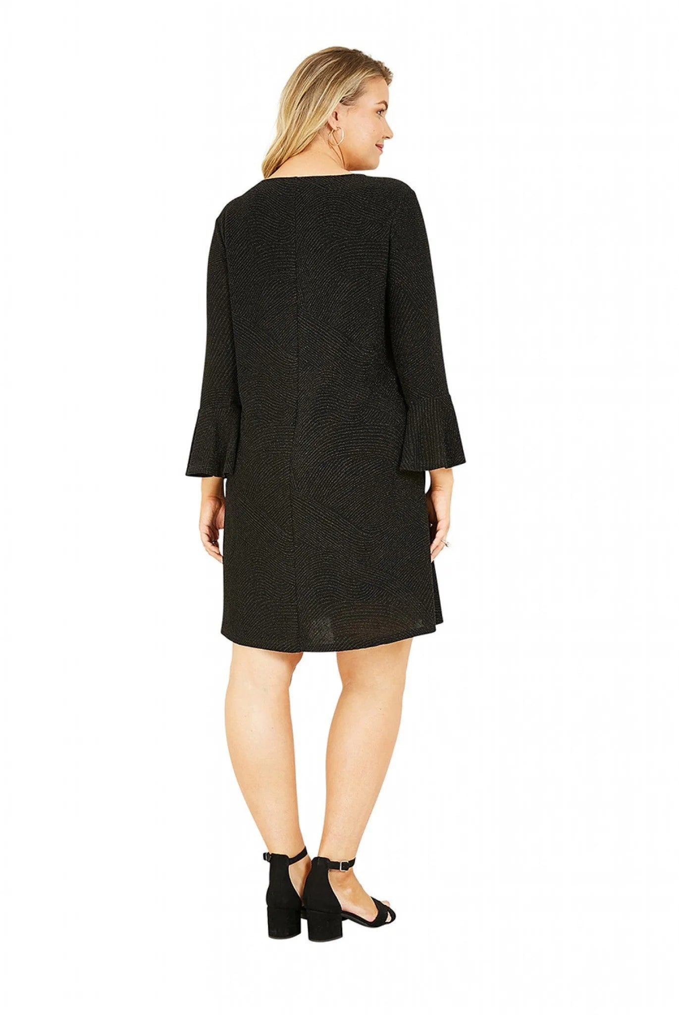 Mela London Black Sparkle Tunic, Fluted Sleeves.