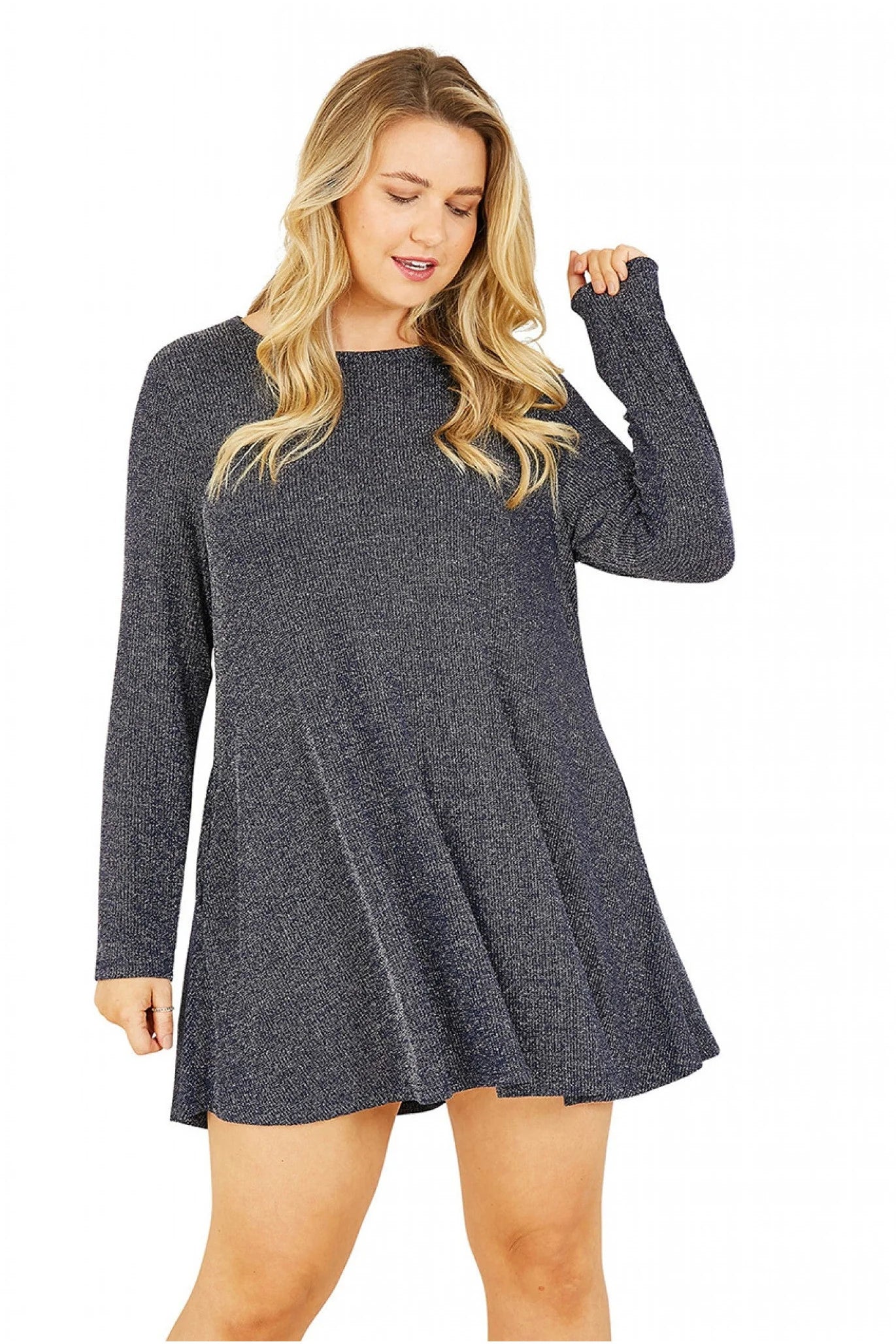 Mela London Shimmer Tunic Dress Navy Plus Size