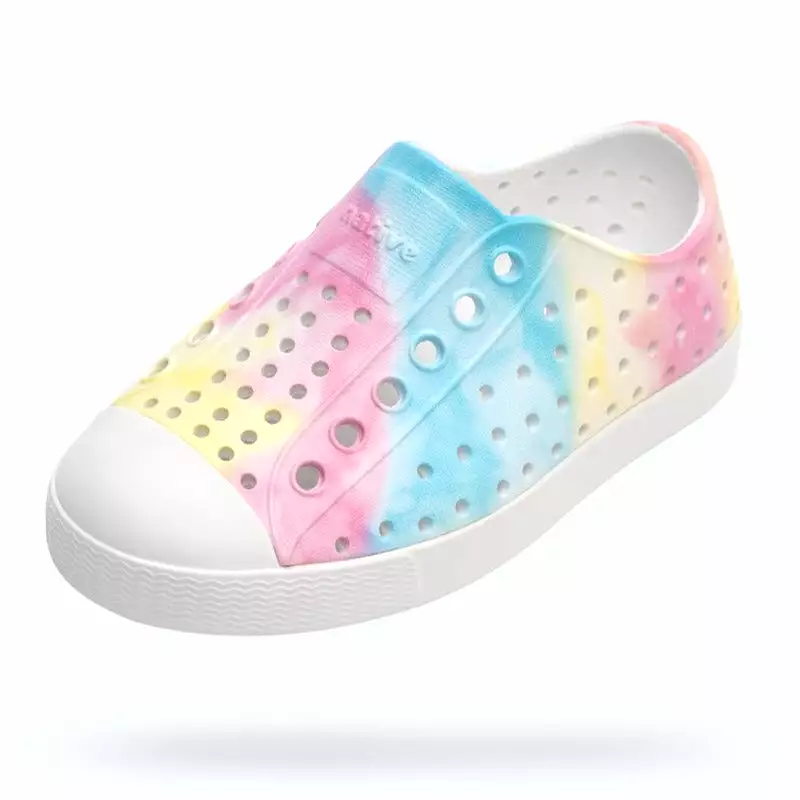 Native Shoes Children's Sugarlite Jefferson Shoe in Shell White/Pastel Tie Dye.