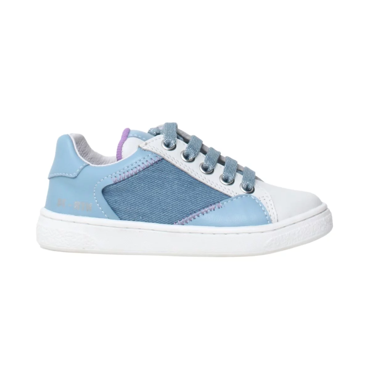 Naturino denim side zip sneaker for girls, sizes 27-32.