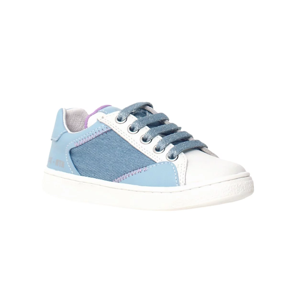 Naturino denim side zip sneaker for girls, sizes 27-32.