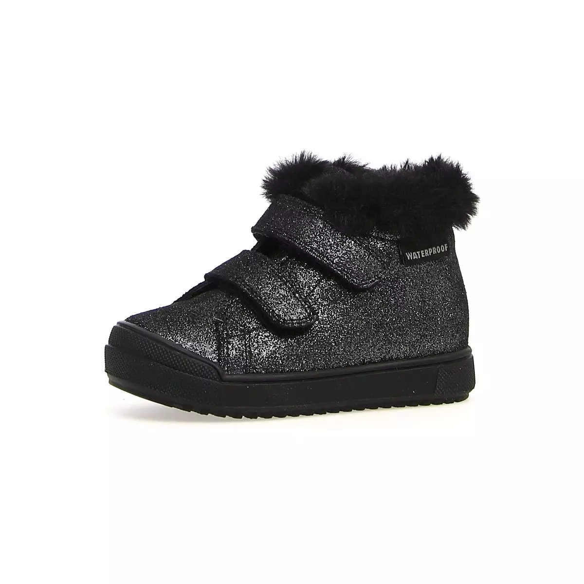 Naturino Girls Sizes 27-32 Waterproof Black Glitter Fur Lined Shoes