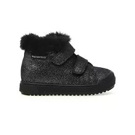 Naturino Girls Sizes 27-32 Waterproof Black Glitter Fur Lined Shoes