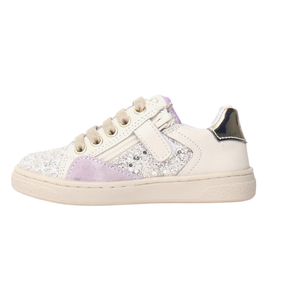 Naturino Girls White Leather Glitter Shoes with Side Zip - Sizes 33-35