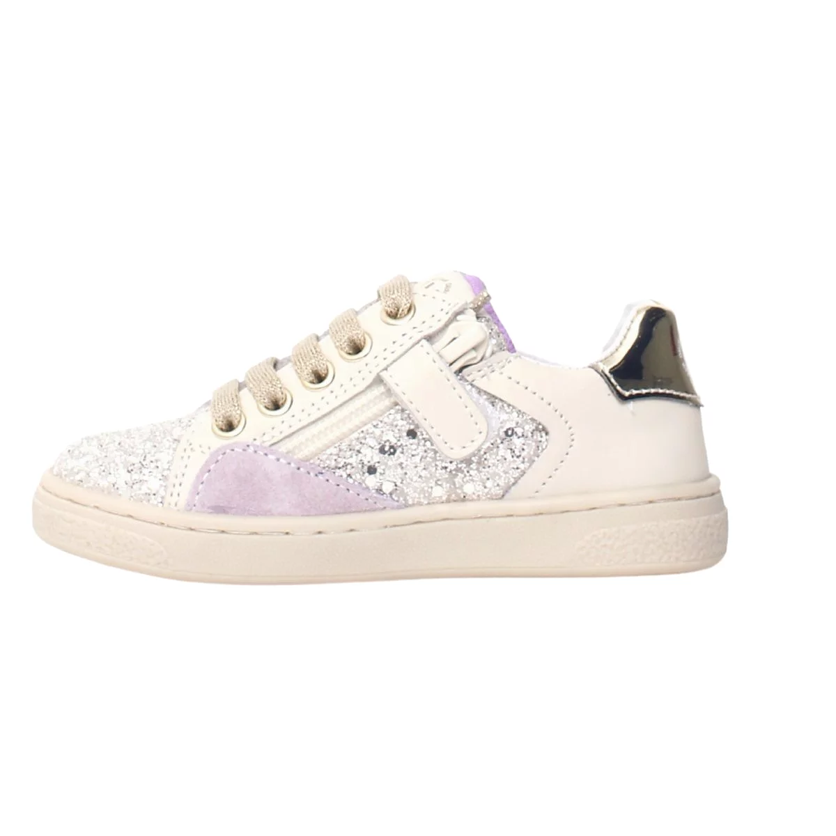 Naturino Girl's White Leather/Glitter Side Zip - Sizes 33-35.