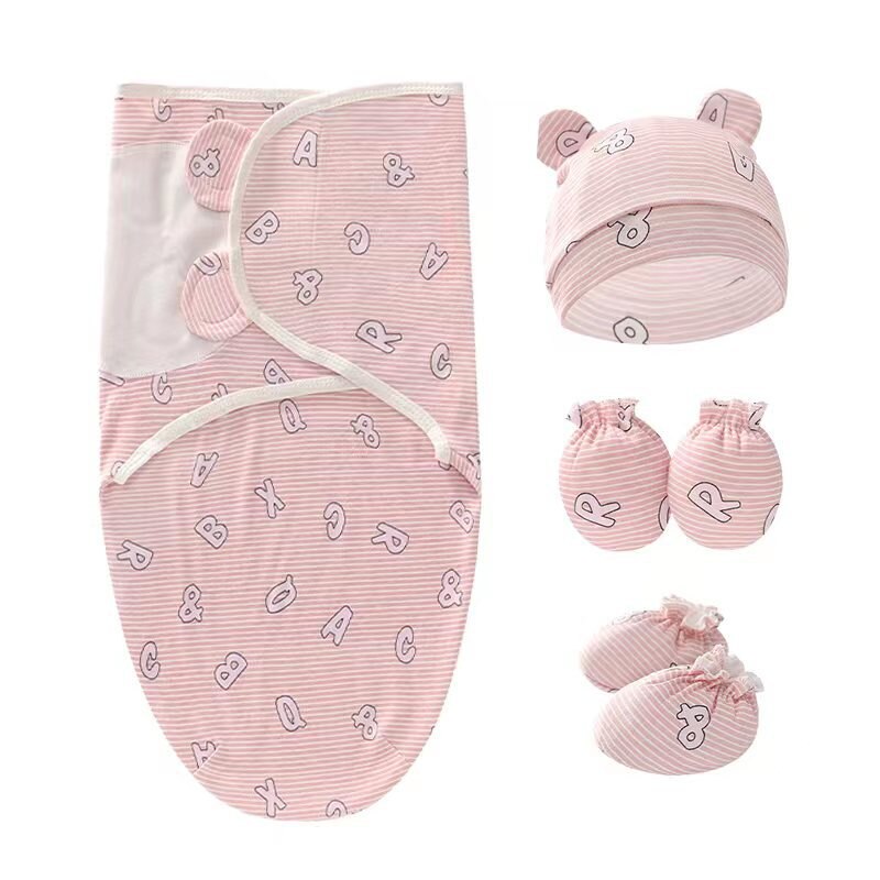 Newborn 4-Piece Swaddle Set with Hat, Gloves, and Socks