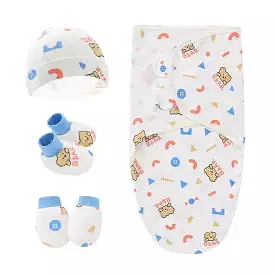 Newborn 4-Piece Swaddle Set with Hat, Gloves, and Socks