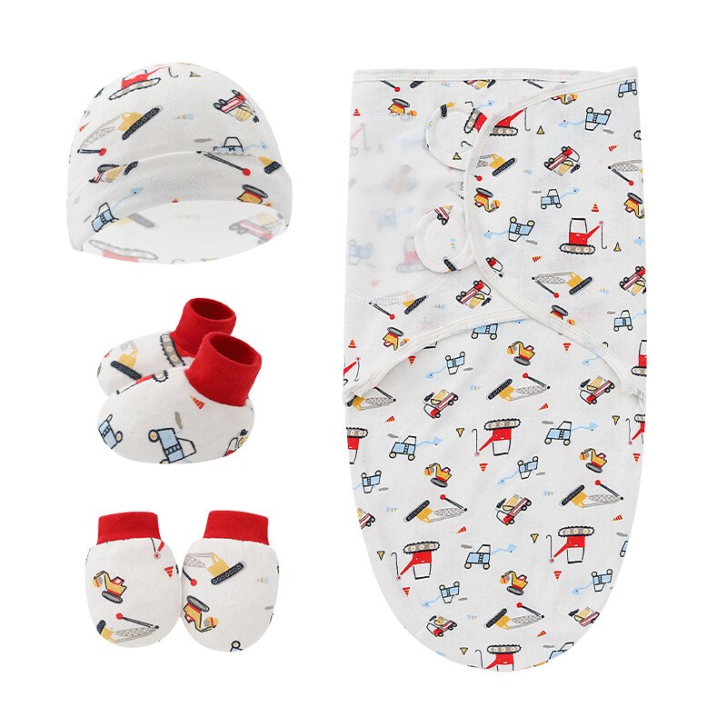 Newborn 4-Piece Swaddle Set with Hat, Gloves, and Socks