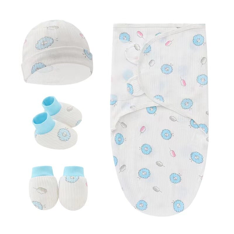 Newborn 4-Piece Swaddle Set with Hat, Gloves, and Socks