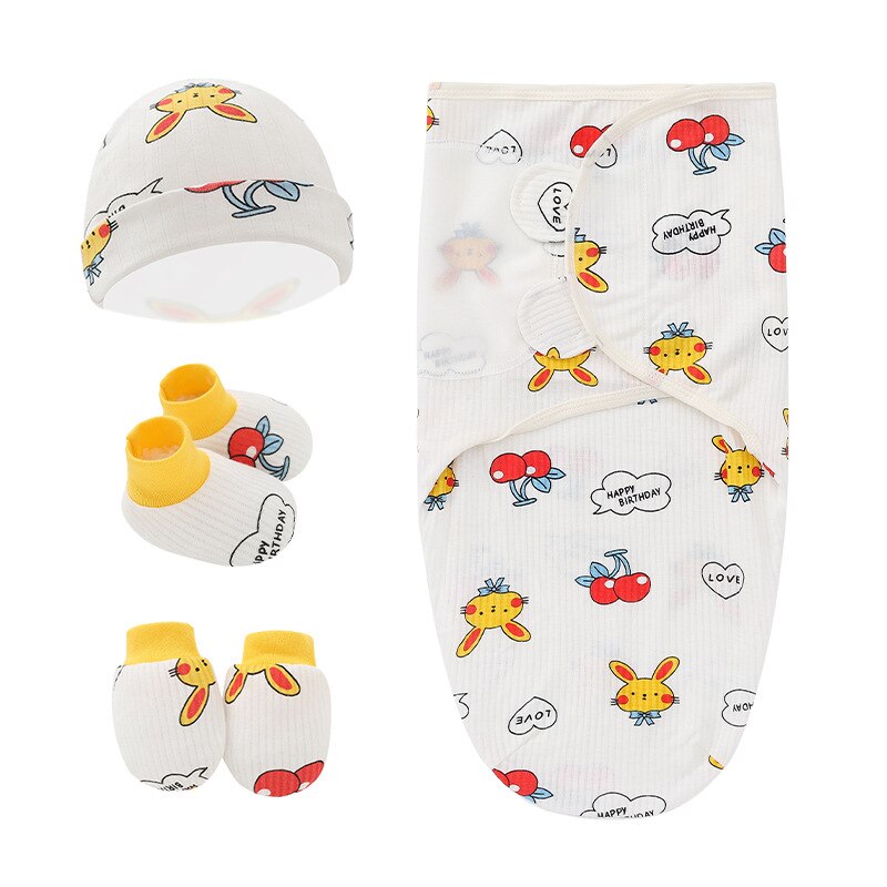 Newborn 4-Piece Swaddle Set with Hat, Gloves, and Socks