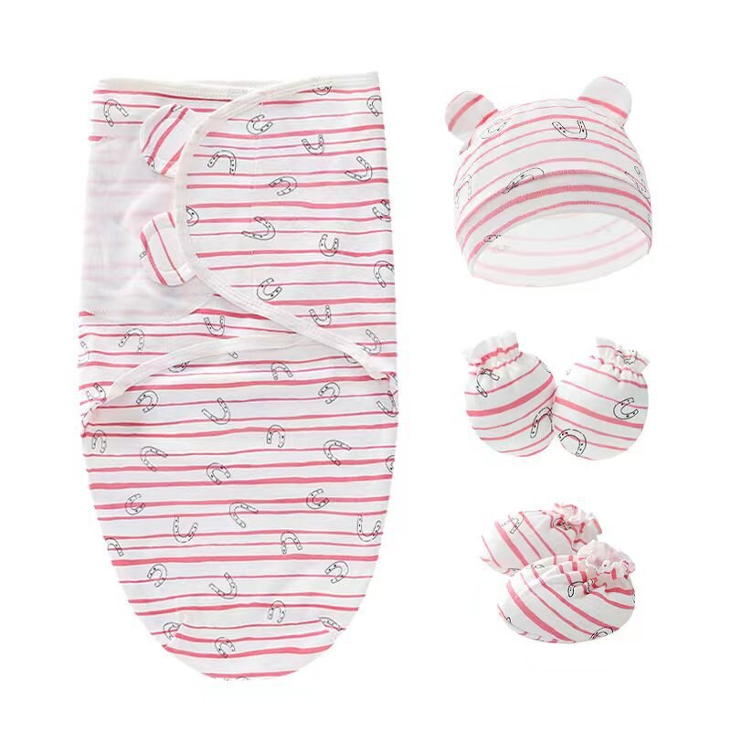 Newborn 4-Piece Swaddle Set with Hat, Gloves, and Socks