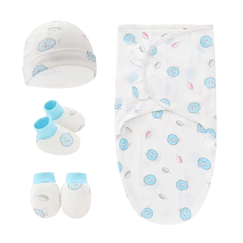 Newborn Swaddle Set with Hat, Gloves, and Socks