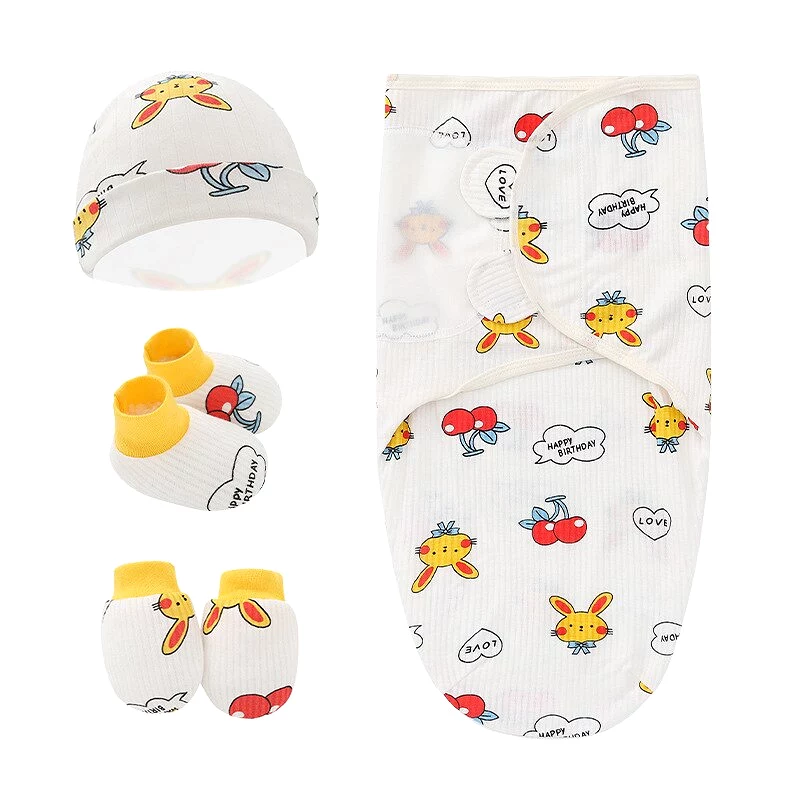 Newborn Swaddle Set with Hat, Gloves, and Socks