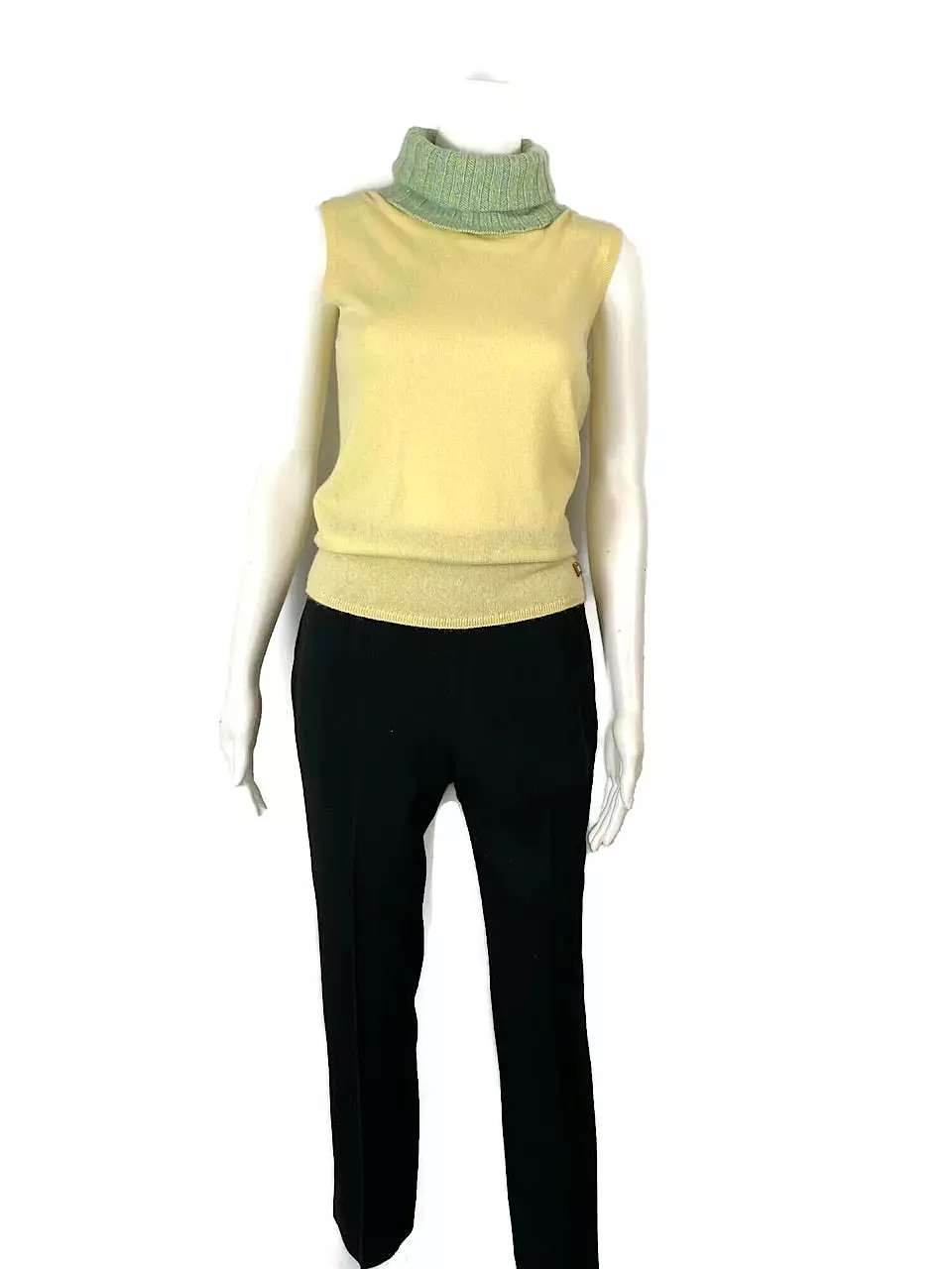 NWT Chanel 01A 2001 Fall green yellow turtleneck sweater blouse size FR 40 US 4