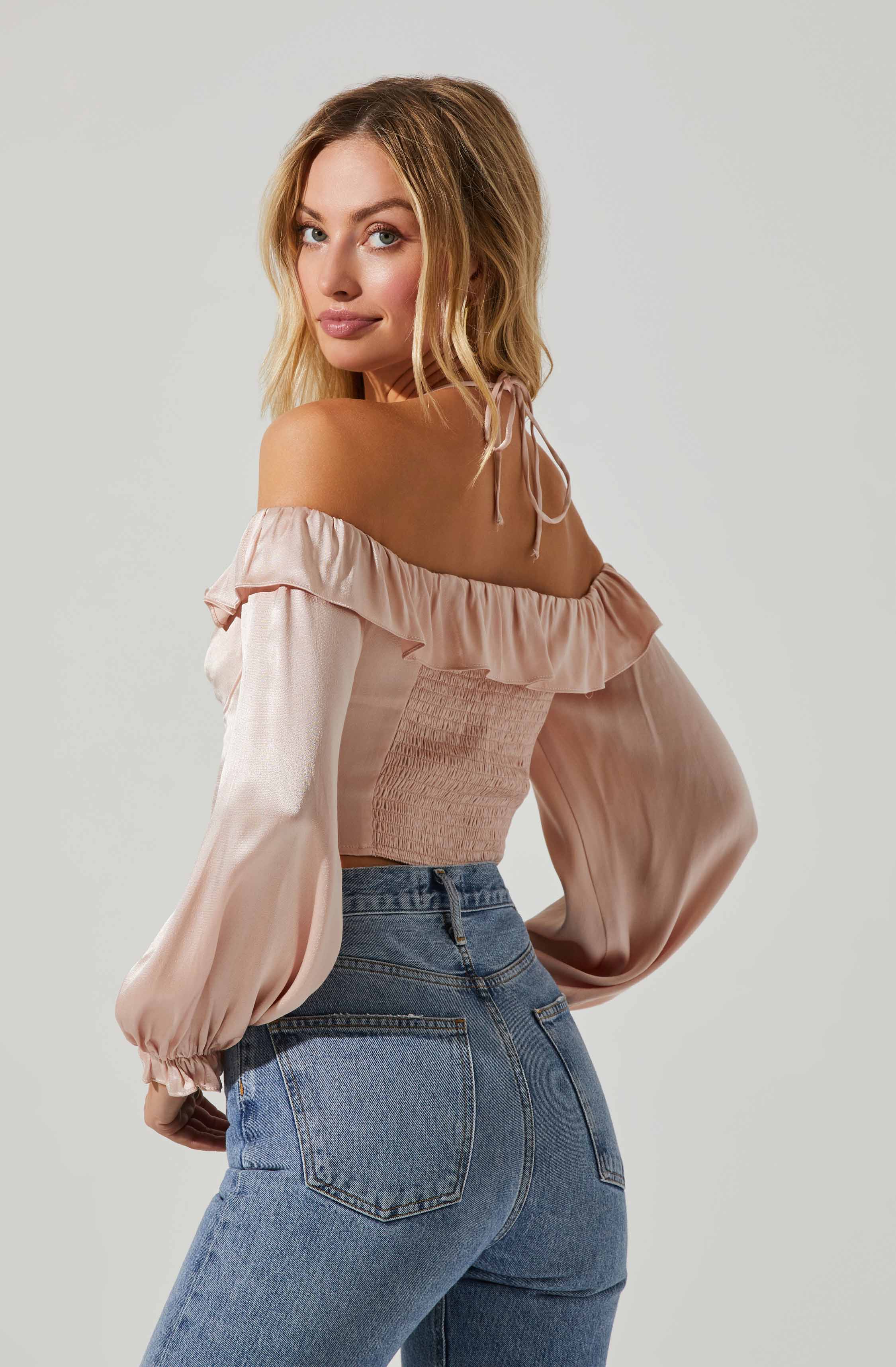 Off Shoulder Halter Long Sleeve Top - Allison