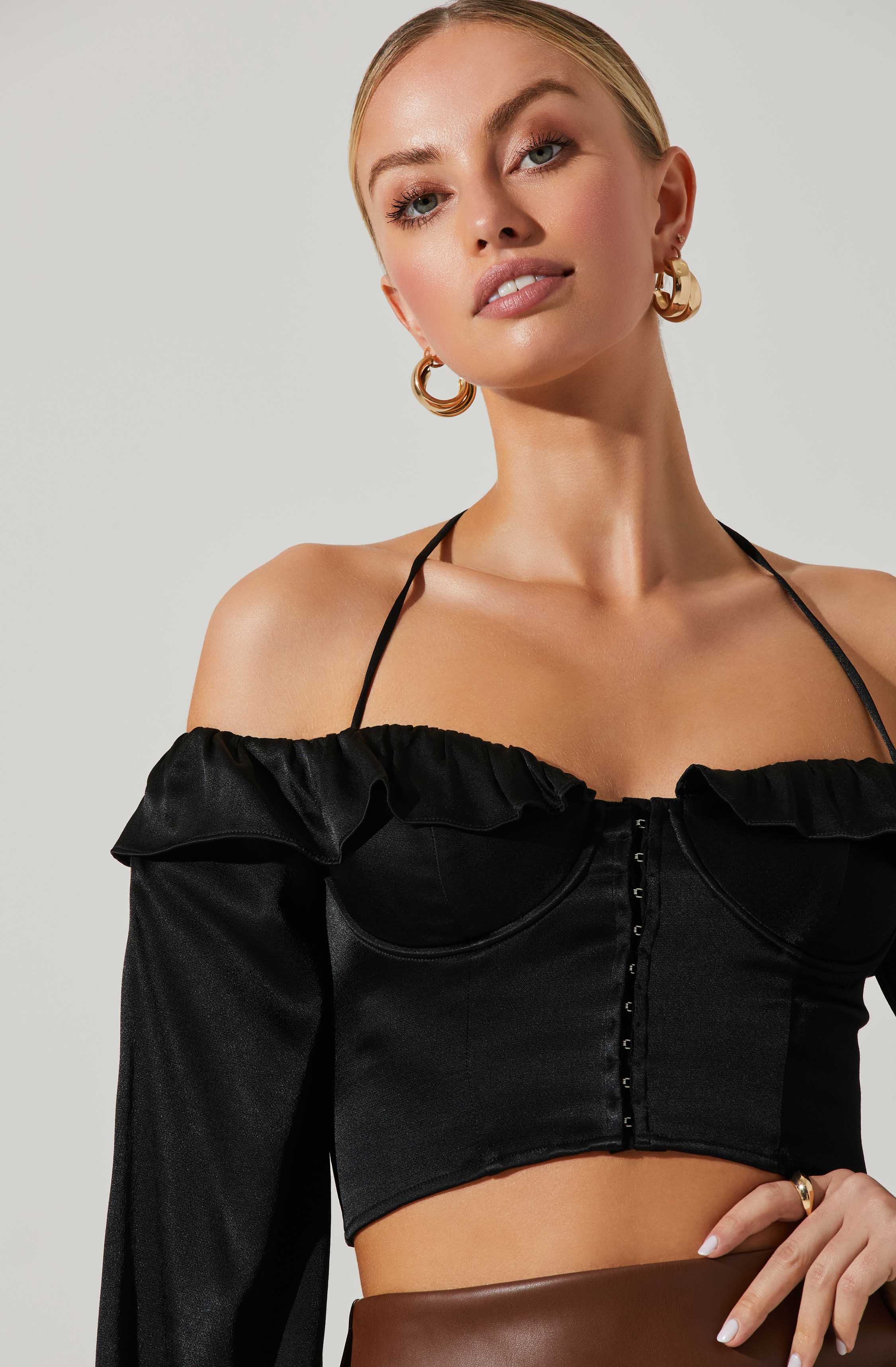 Off Shoulder Halter Long Sleeve Top - Allison